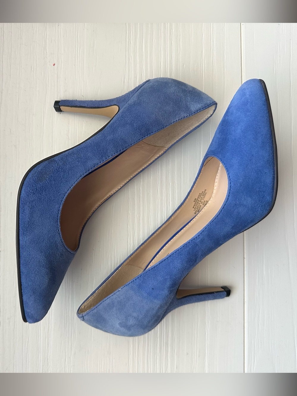 Classic Blue Suede Pointed-Toe Pumps